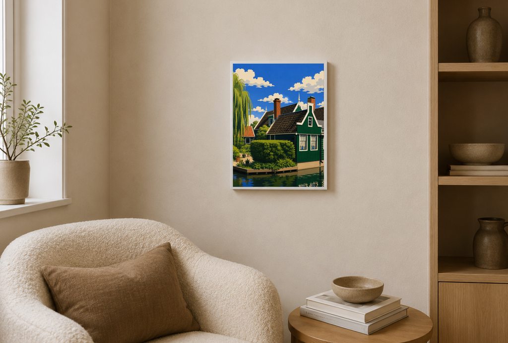 Dutch Canal Houses Poster – Modern Dutch Landscape Wall Art Print