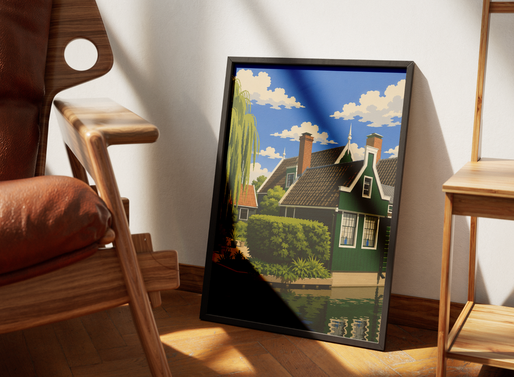 Dutch Canal Houses Poster – Modern Dutch Landscape Wall Art Print