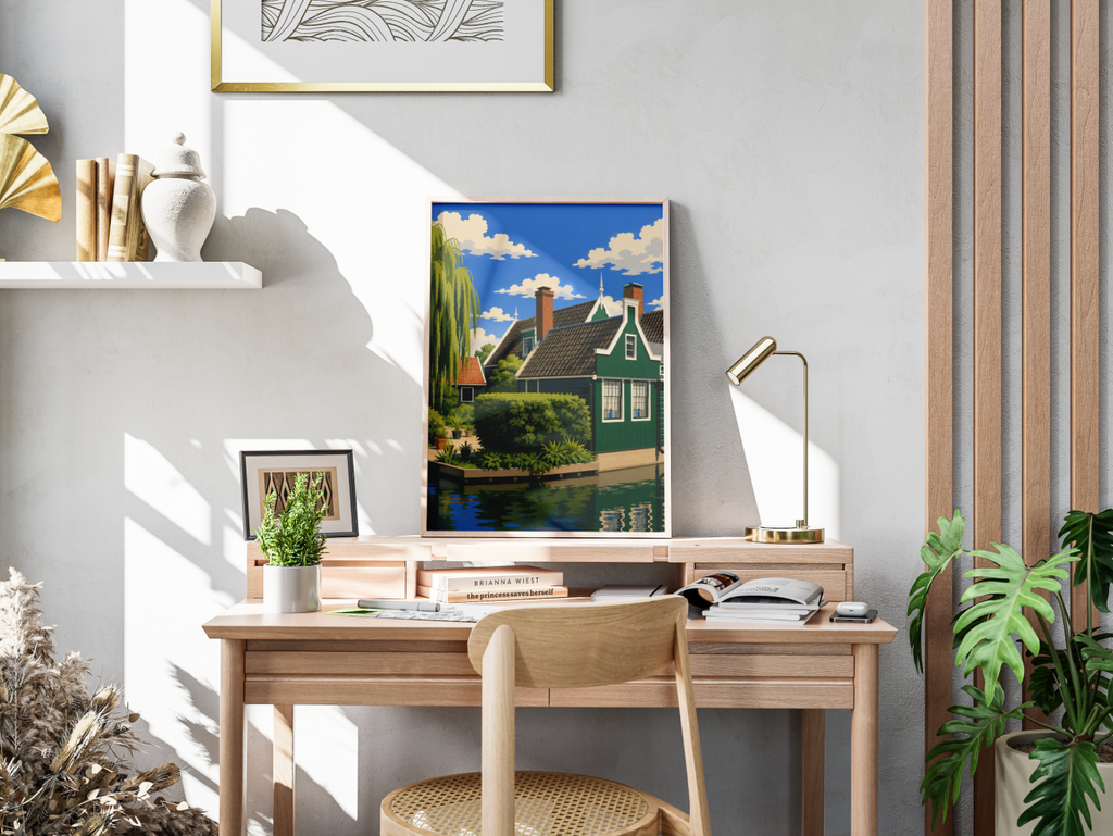 Dutch Canal Houses Poster – Modern Dutch Landscape Wall Art Print