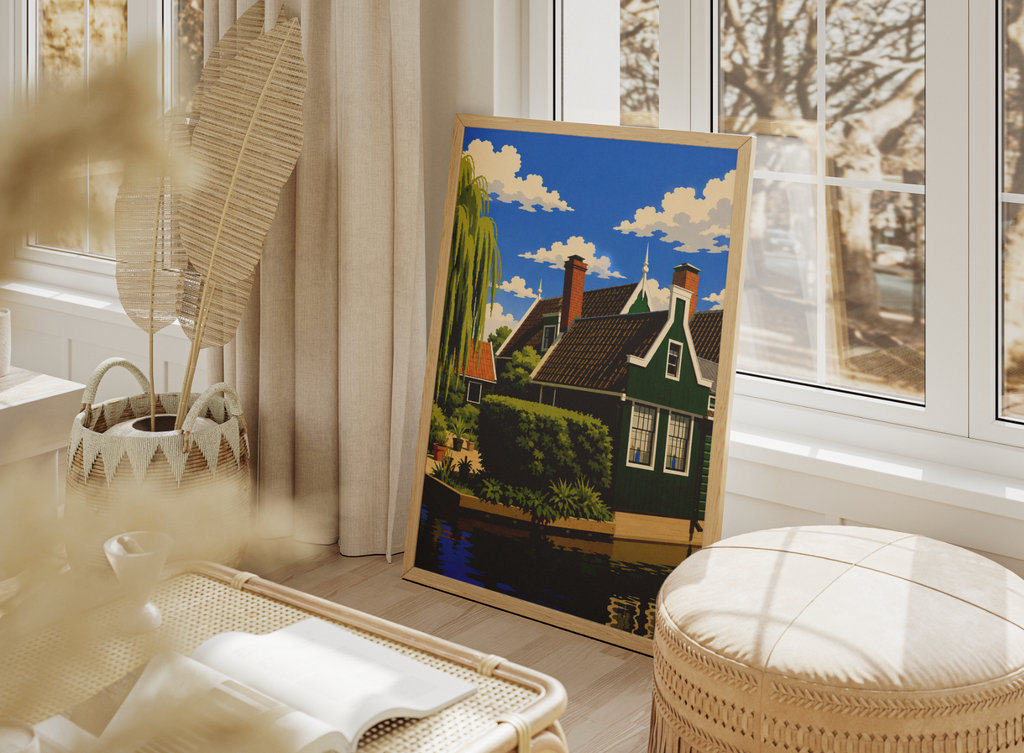 Dutch Canal Houses Poster – Modern Dutch Landscape Wall Art Print