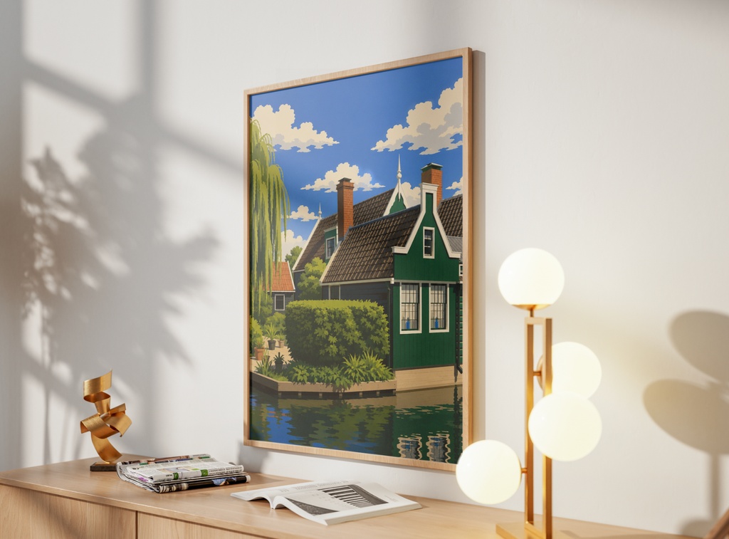 Dutch Canal Houses Poster – Modern Dutch Landscape Wall Art Print