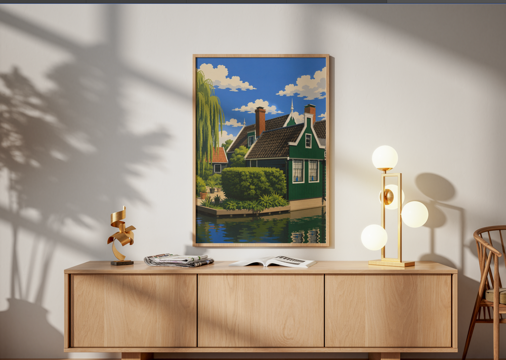 Dutch Canal Houses Poster – Modern Dutch Landscape Wall Art Print