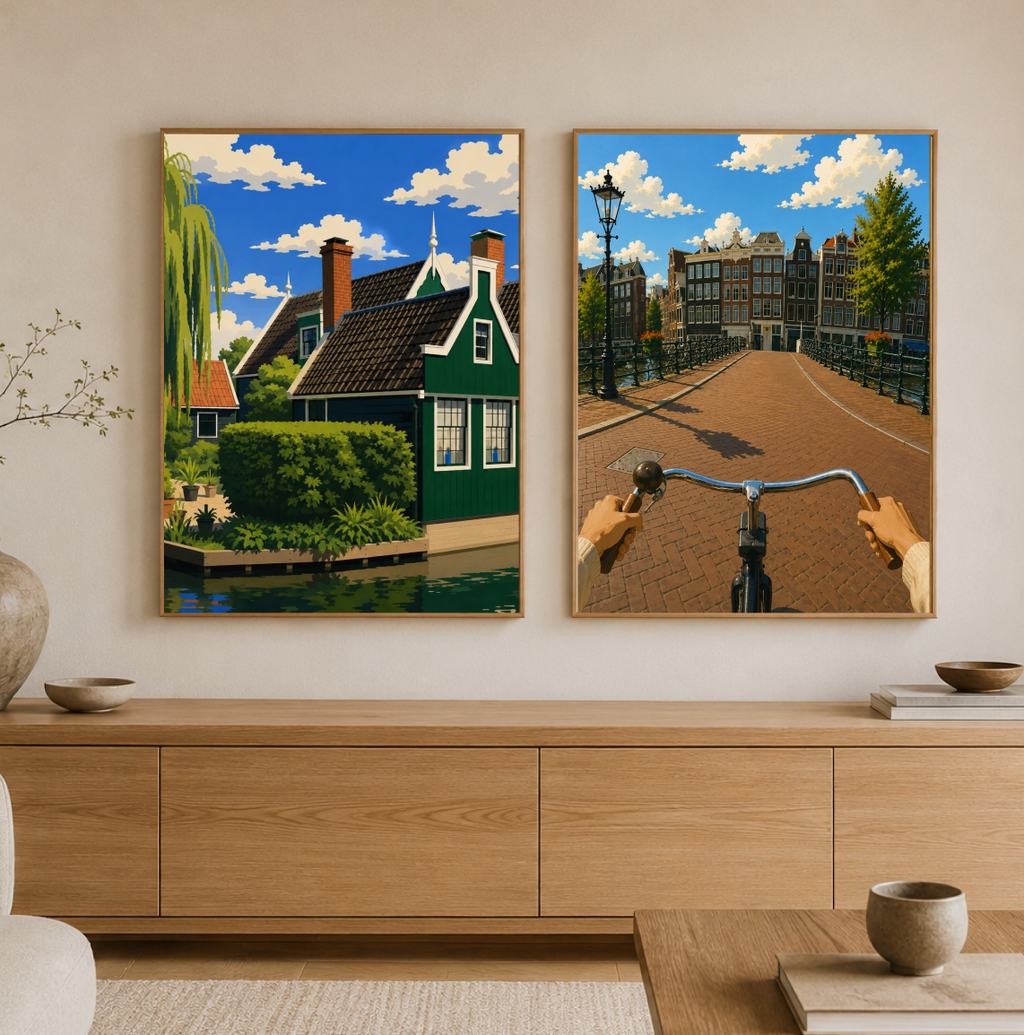 Cycling Through Amsterdam Poster – POV Canal Bridge Wall Art Print