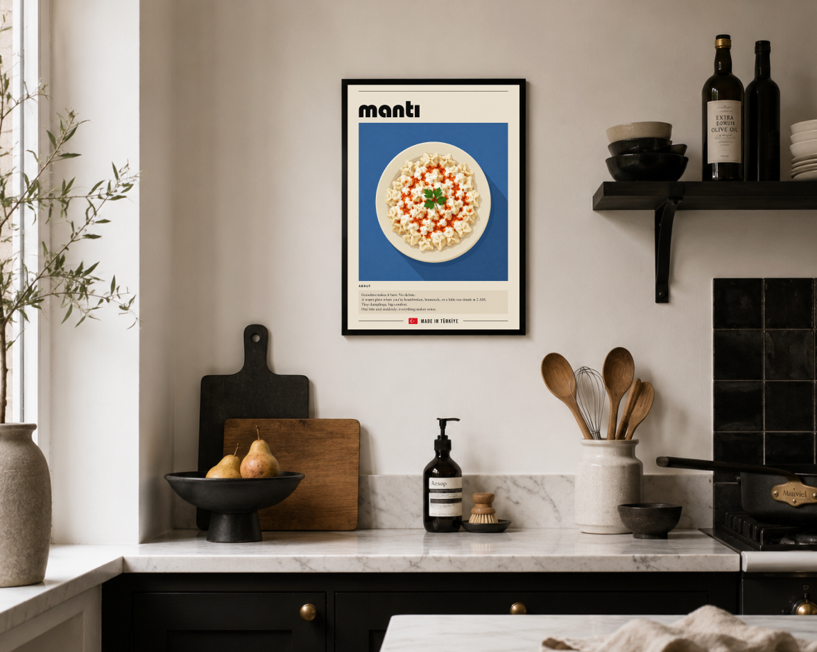 Mantı Poster – Modern Turkish Dumplings Kitchen Wall Art Print