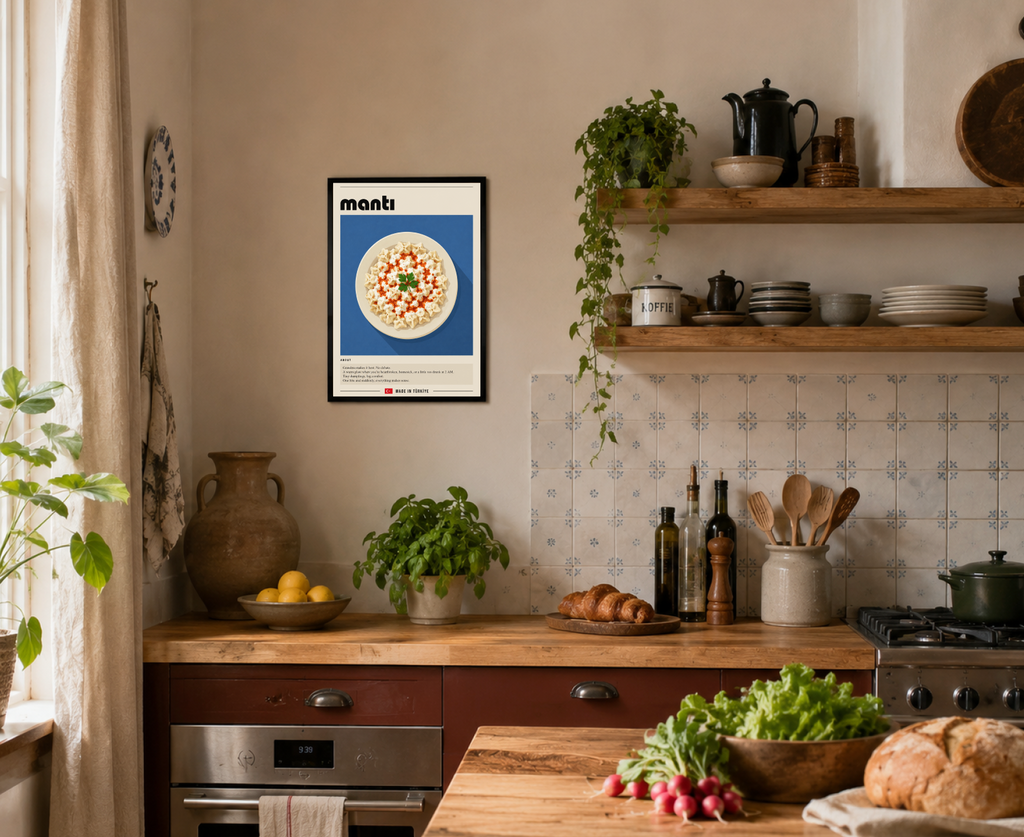 Mantı Poster – Modern Turkish Dumplings Kitchen Wall Art Print