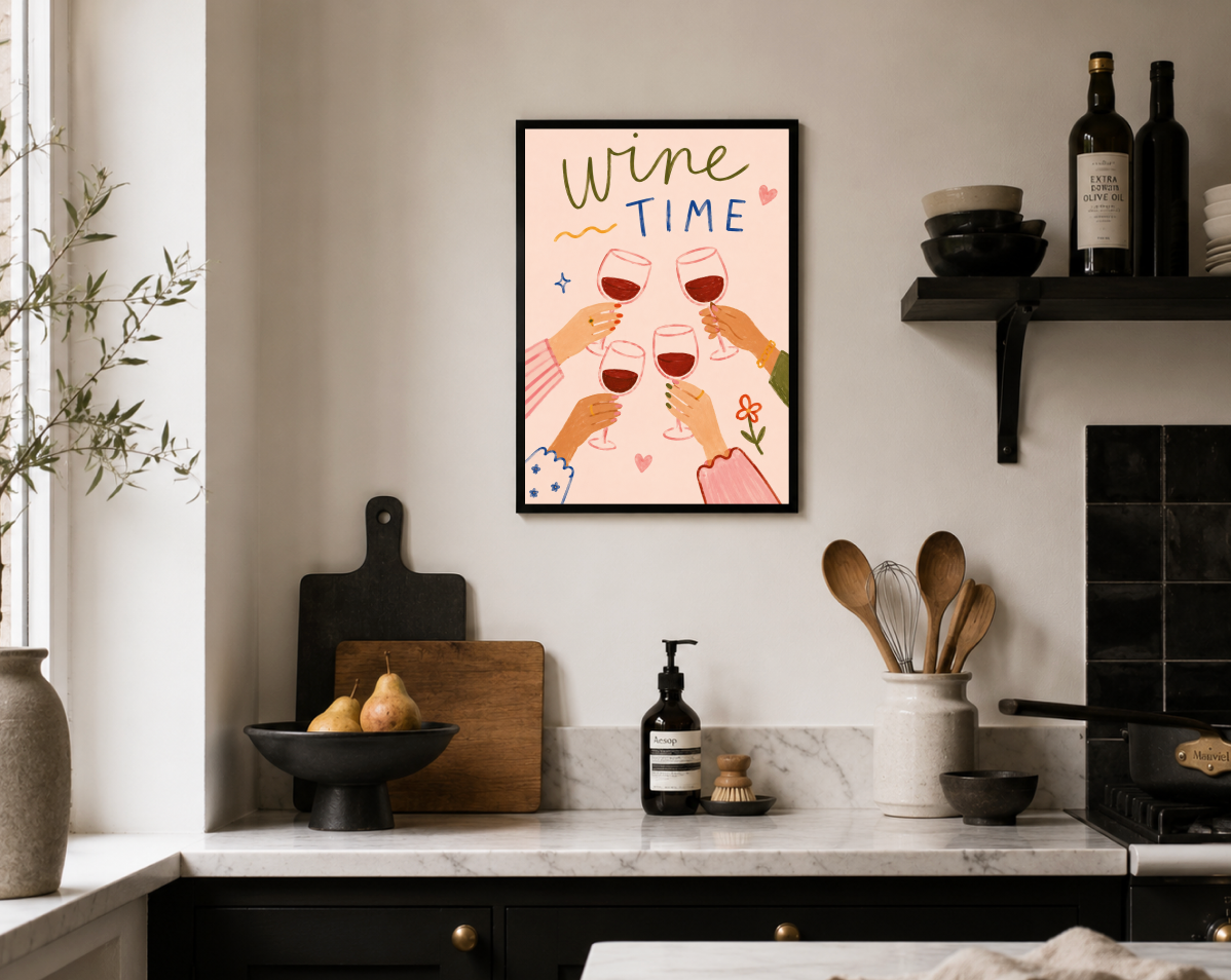 Wine Time Poster – Modern Wine Lovers Wall Art Print