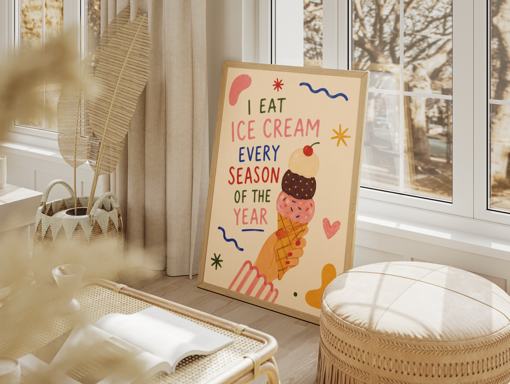 Ice Cream Every Season Poster – Playful Dessert Wall Art Print