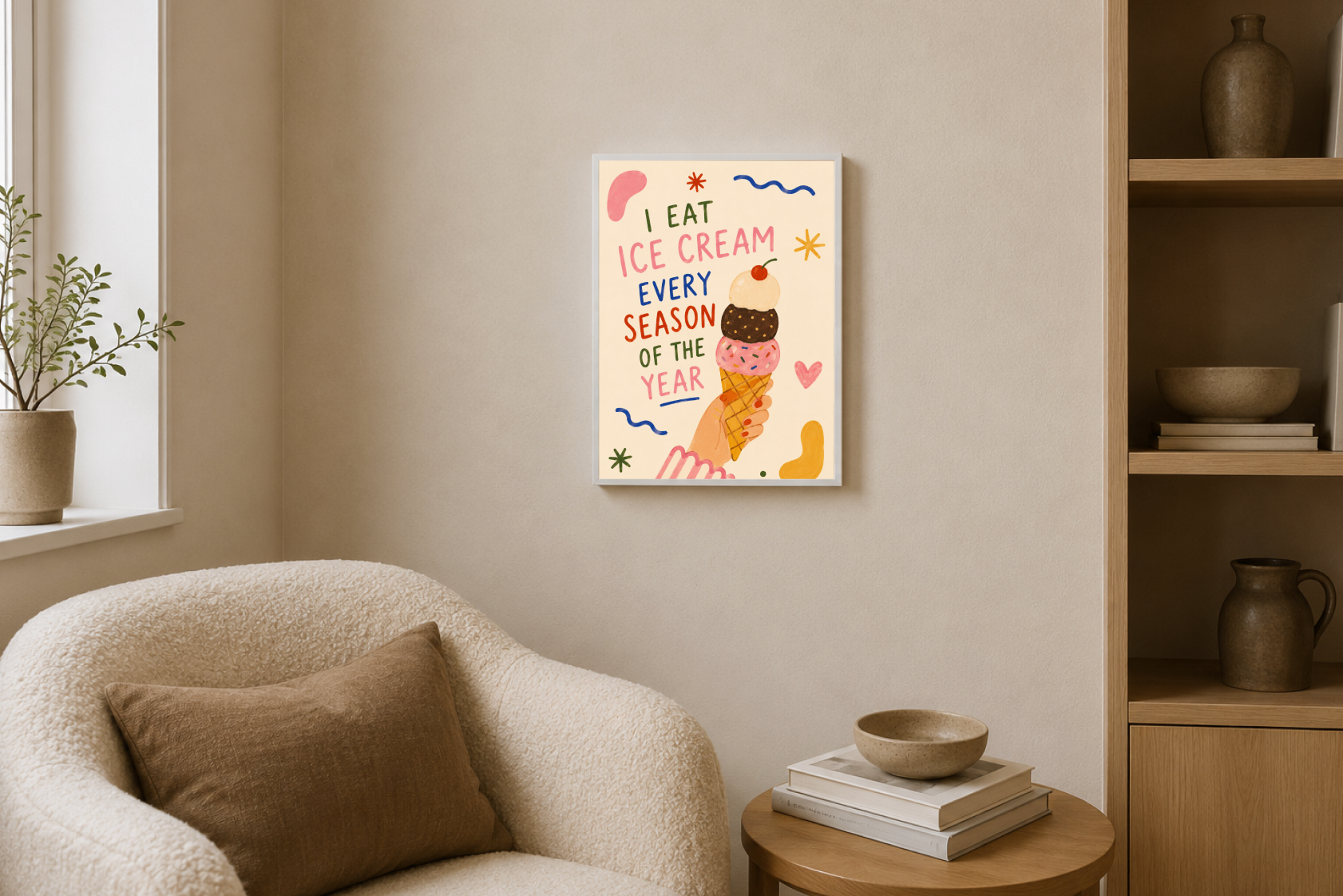Ice Cream Every Season Poster – Playful Dessert Wall Art Print