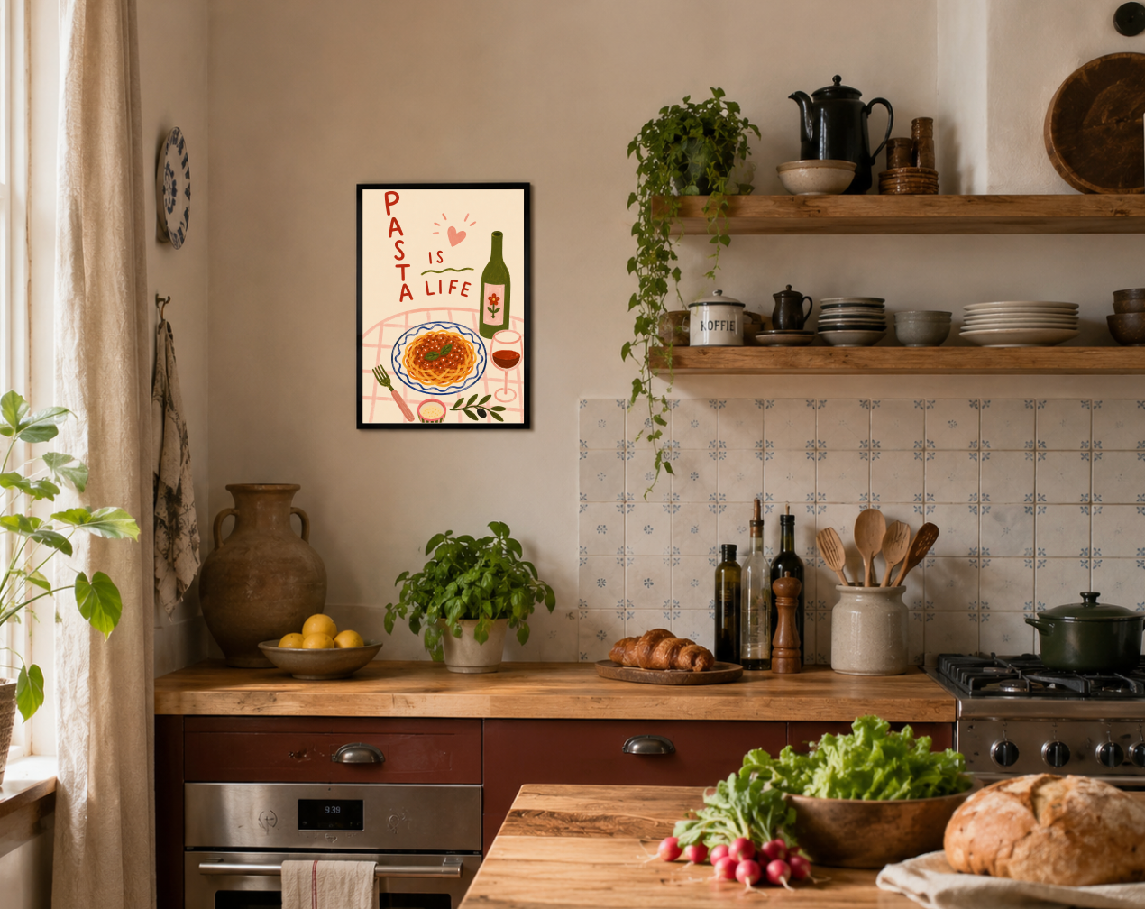 Pasta Is Life Poster – Italian Food Illustration Wall Art