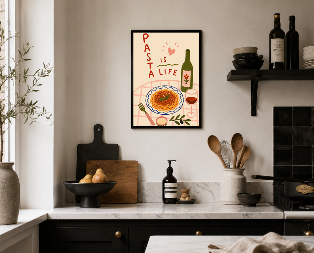 Pasta Is Life Poster – Italian Food Illustration Wall Art
