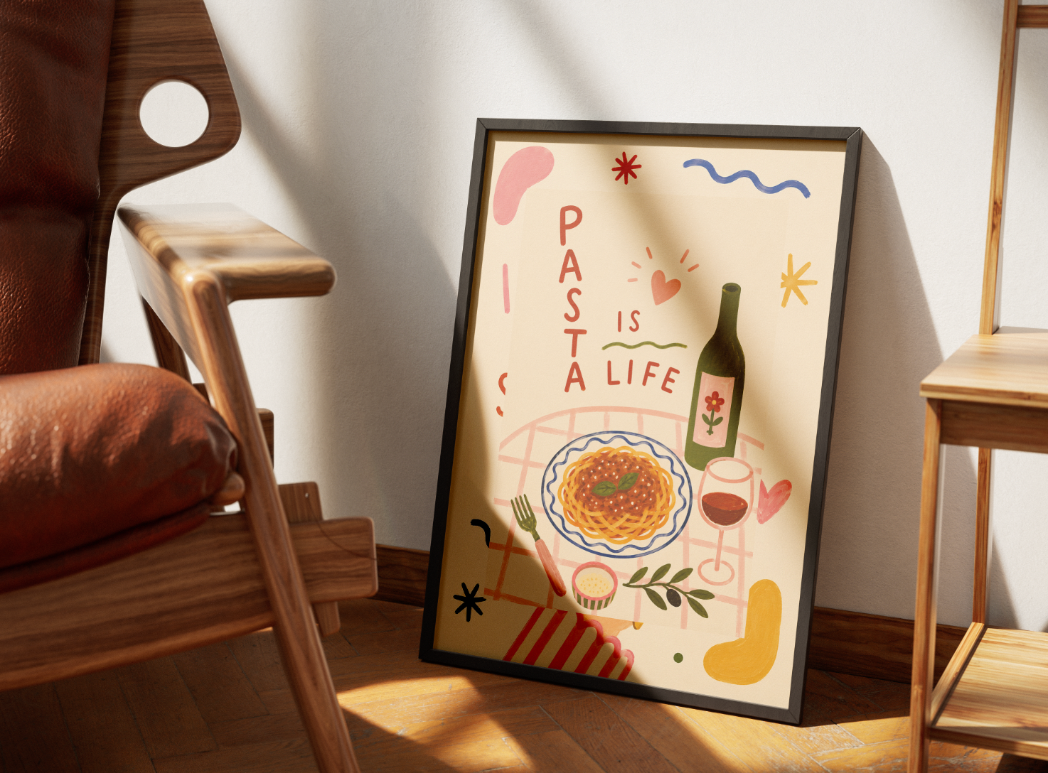 Pasta Is Life Poster – Italian Food Illustration Wall Art