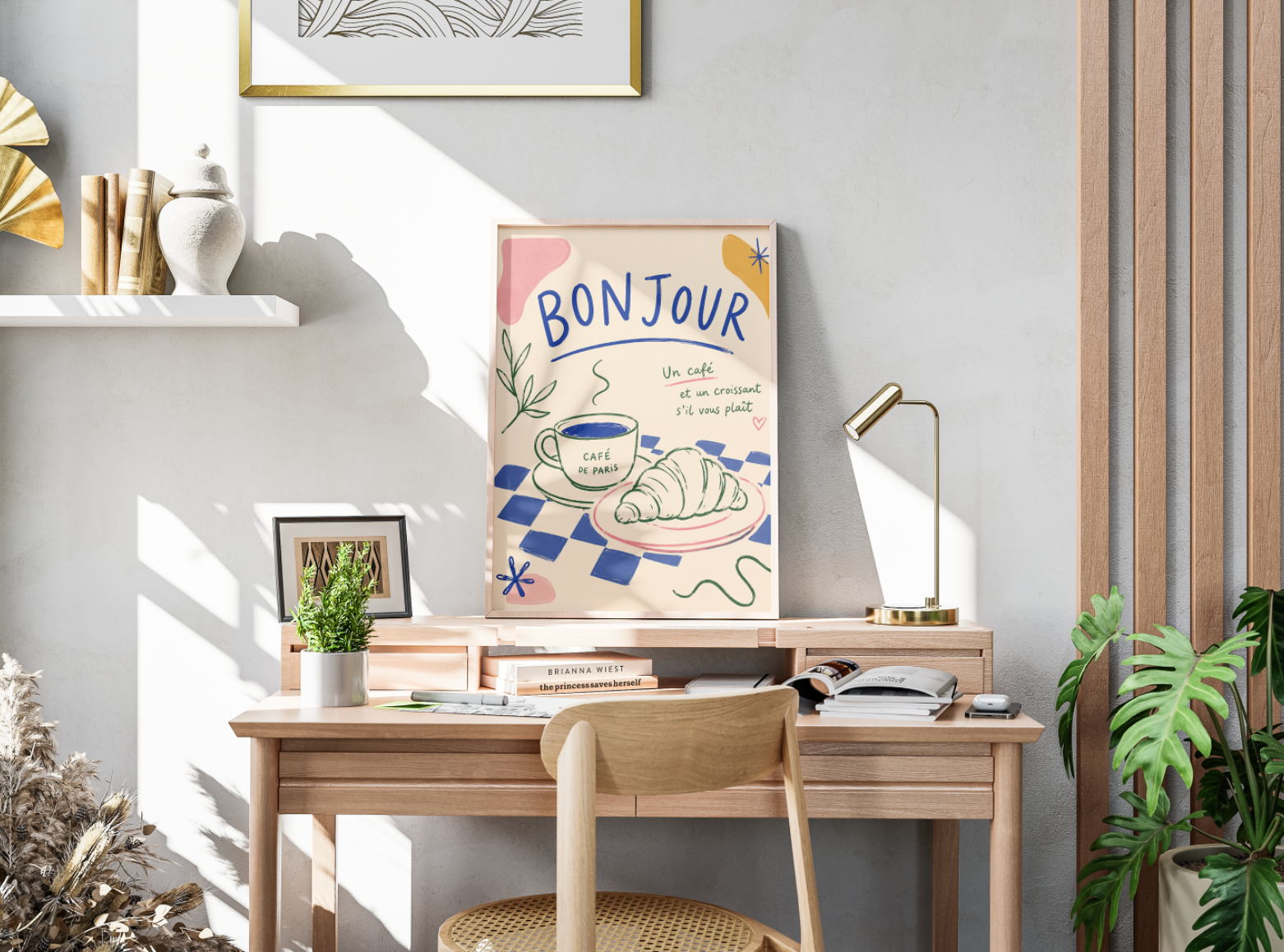 Bonjour Poster – French Coffee & Croissant Kitchen Wall Art