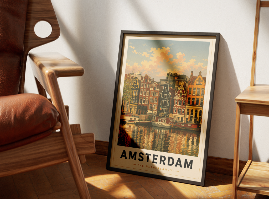 Amsterdam Poster – Vintage Canal Houses Travel Wall Art
