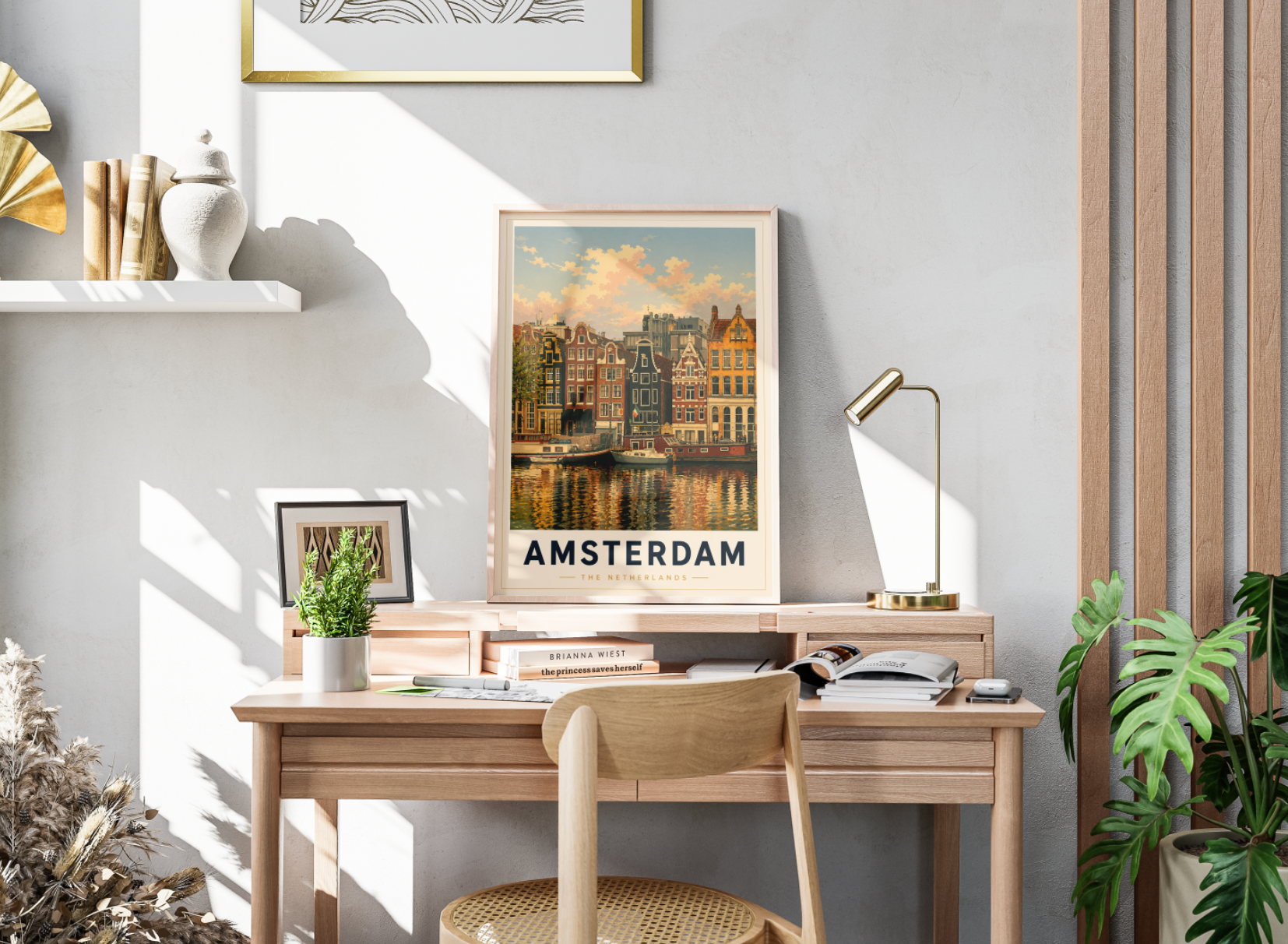 Amsterdam Poster – Vintage Canal Houses Travel Wall Art