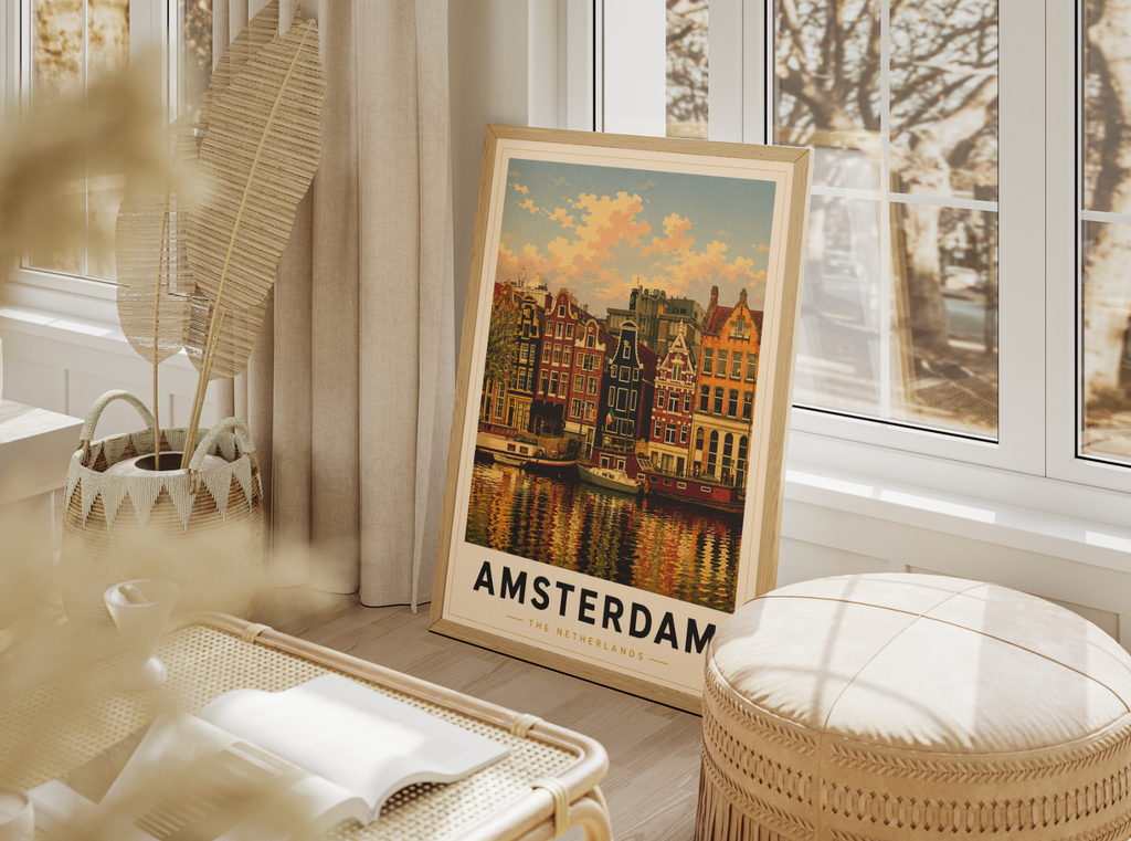 Amsterdam Poster – Vintage Canal Houses Travel Wall Art