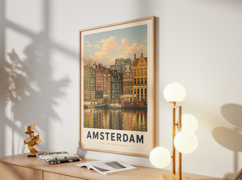 Amsterdam Poster – Vintage Canal Houses Travel Wall Art