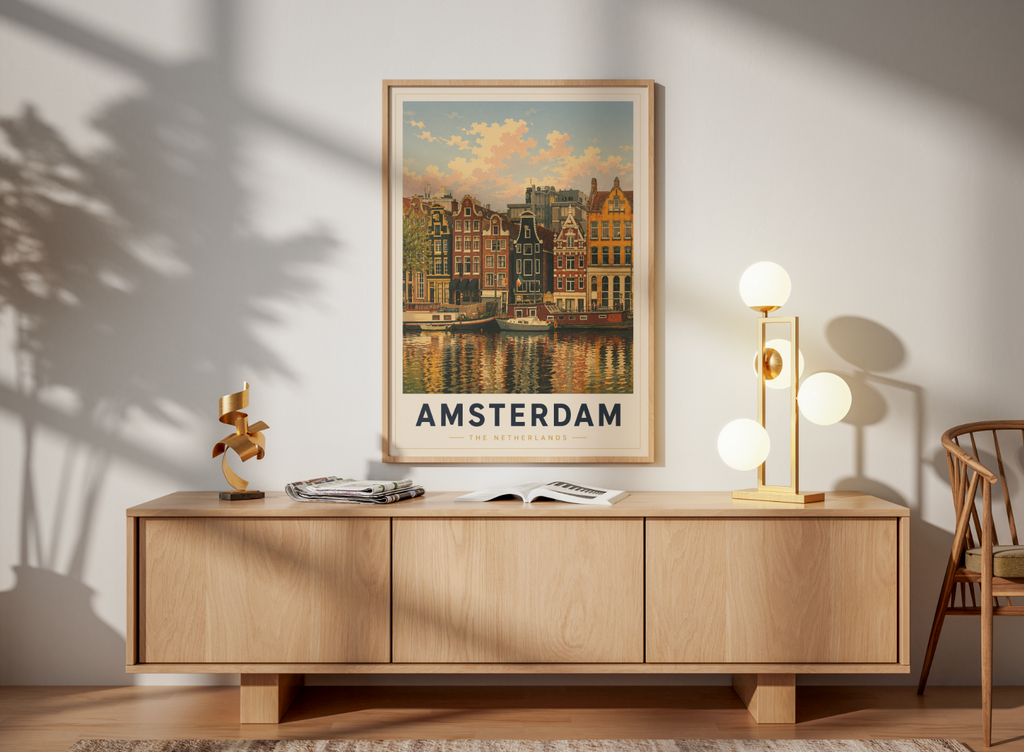 Amsterdam Poster – Vintage Canal Houses Travel Wall Art