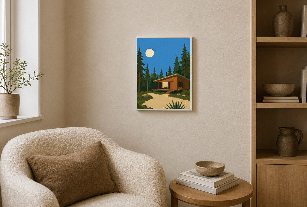 Moonlight Cabin — Mid-Century Modern Poster