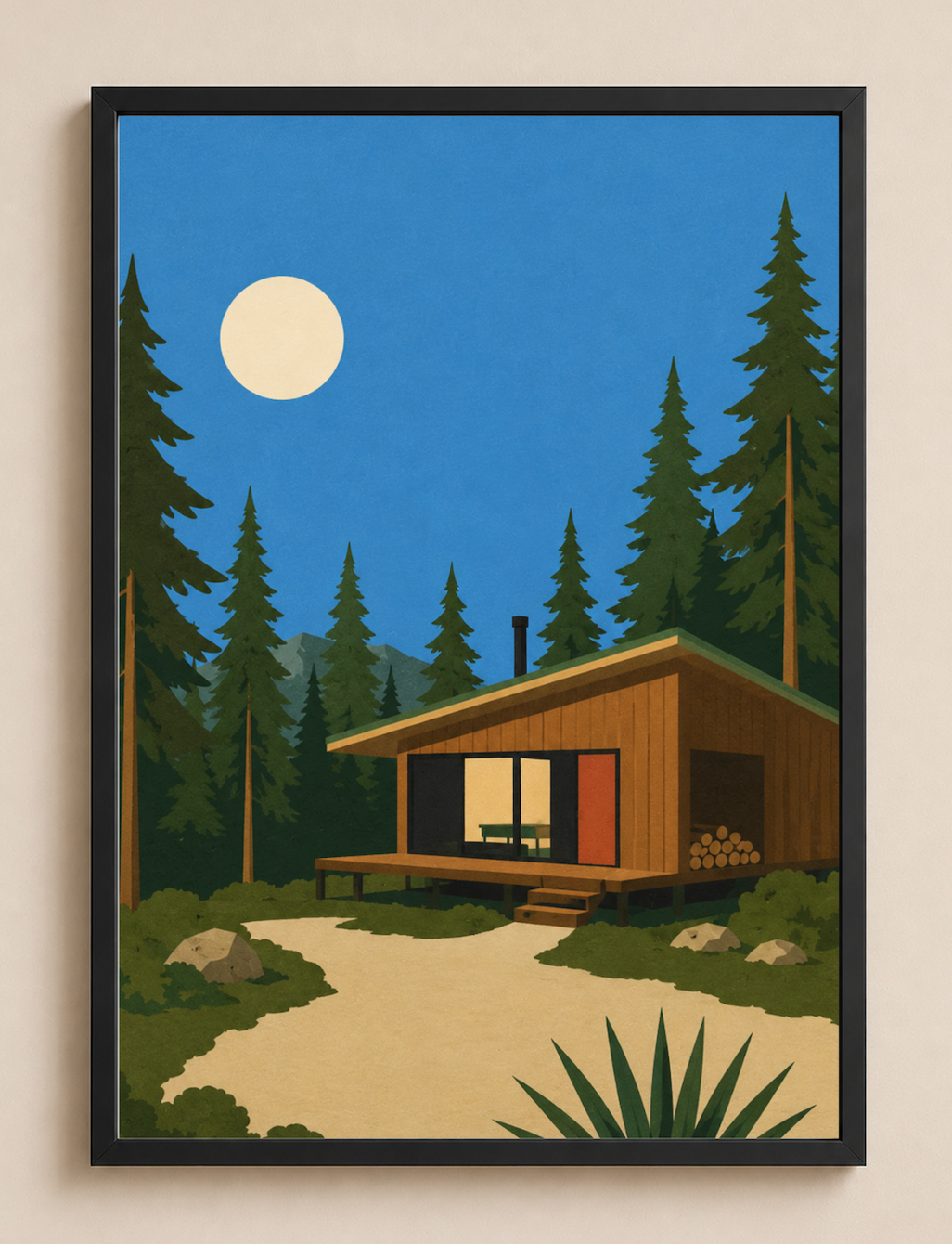 Moonlight Cabin — Mid-Century Modern Poster