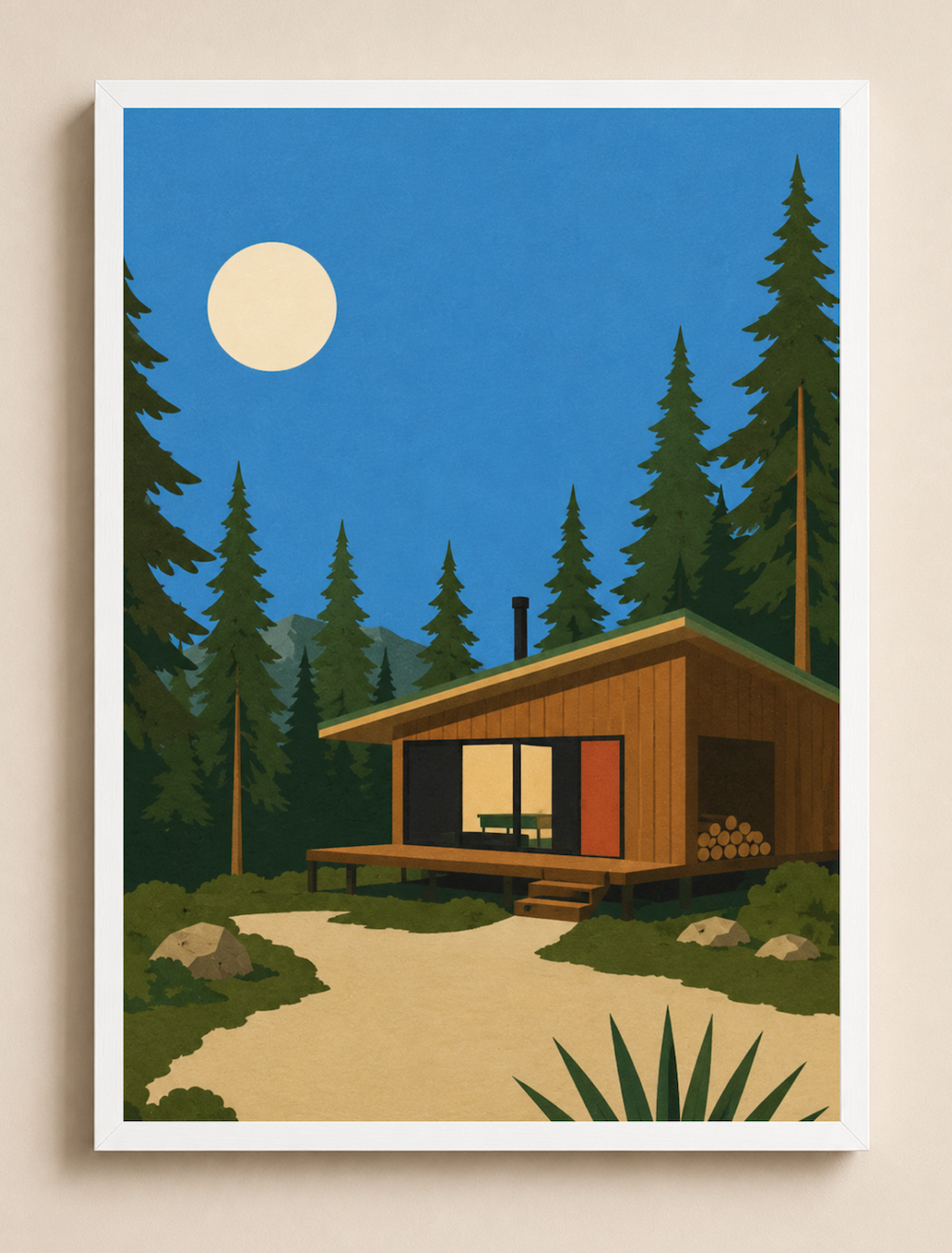 Moonlight Cabin — Mid-Century Modern Poster