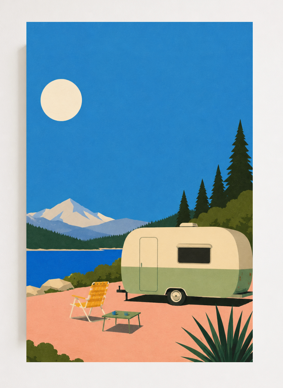 Lakeside Caravan — Mid-Century Modern Print