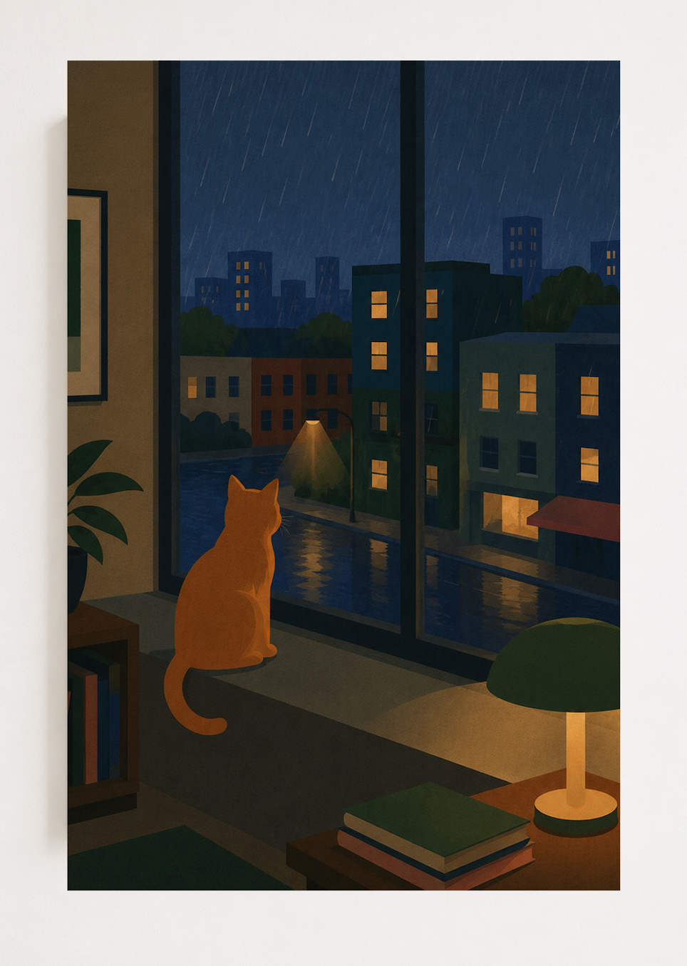 Rainy Night Watch — Cat Poster