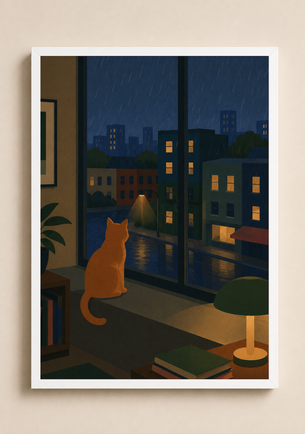Rainy Night Watch — Cat Poster