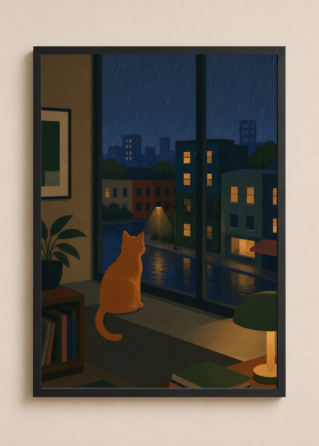 Rainy Night Watch — Cat Poster
