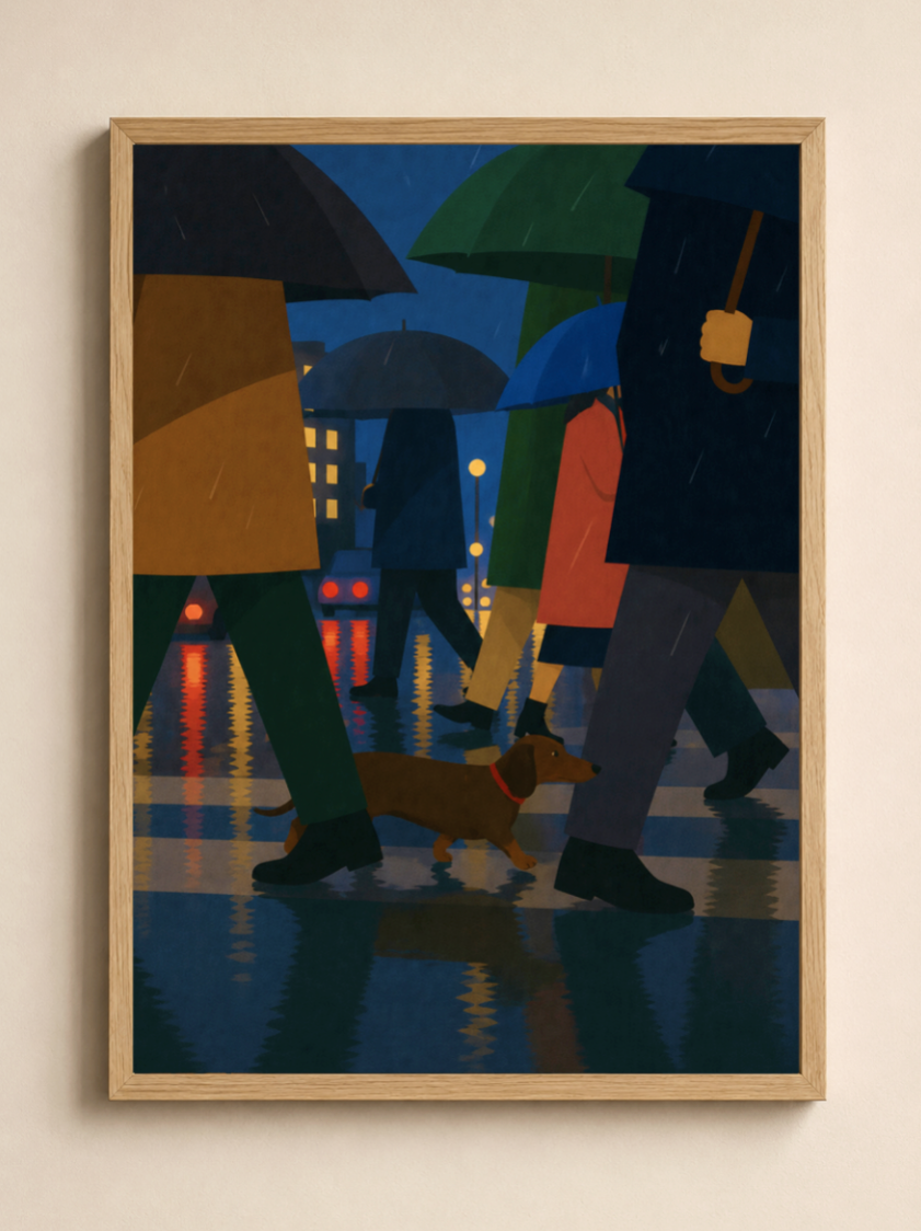 Rainy City Walk — Dog Poster