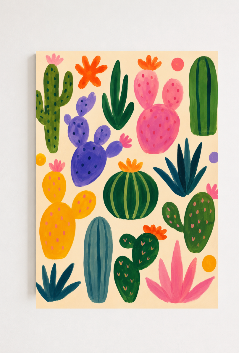 Colorful Cactus Poster – Playful Desert Botanical Wall Art Print