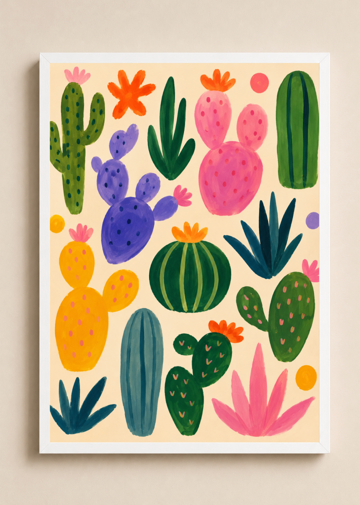 Colorful Cactus Poster – Playful Desert Botanical Wall Art Print