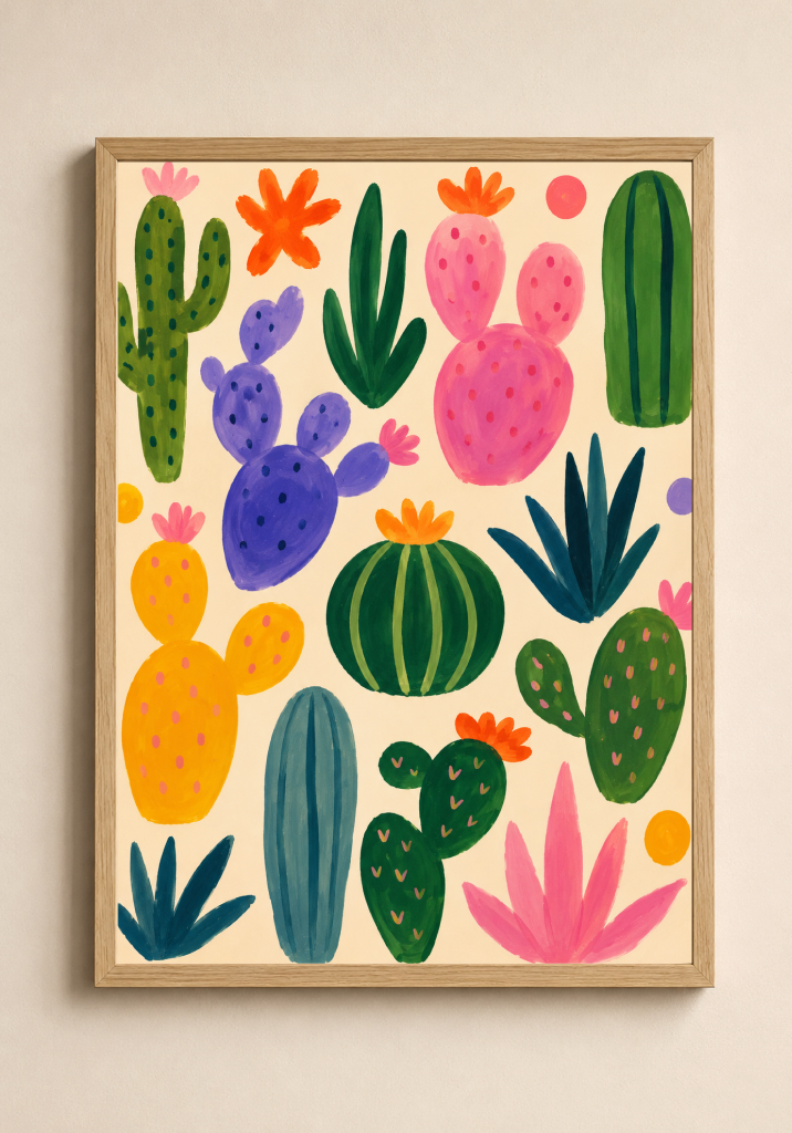 Colorful Cactus Poster – Playful Desert Botanical Wall Art Print