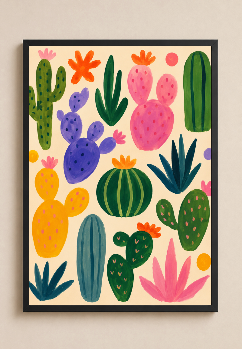 Colorful Cactus Poster – Playful Desert Botanical Wall Art Print