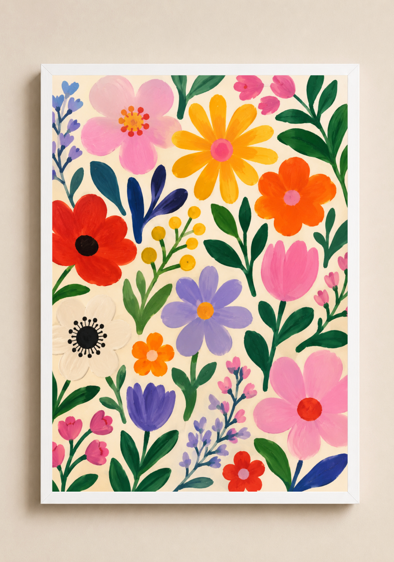 Colorful Wildflowers Poster – Modern Botanical Floral Wall Art Print