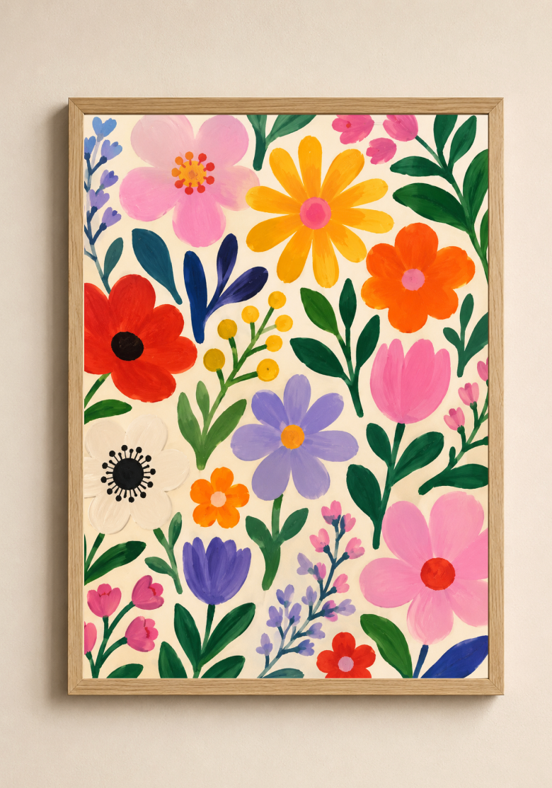 Colorful Wildflowers Poster – Modern Botanical Floral Wall Art Print