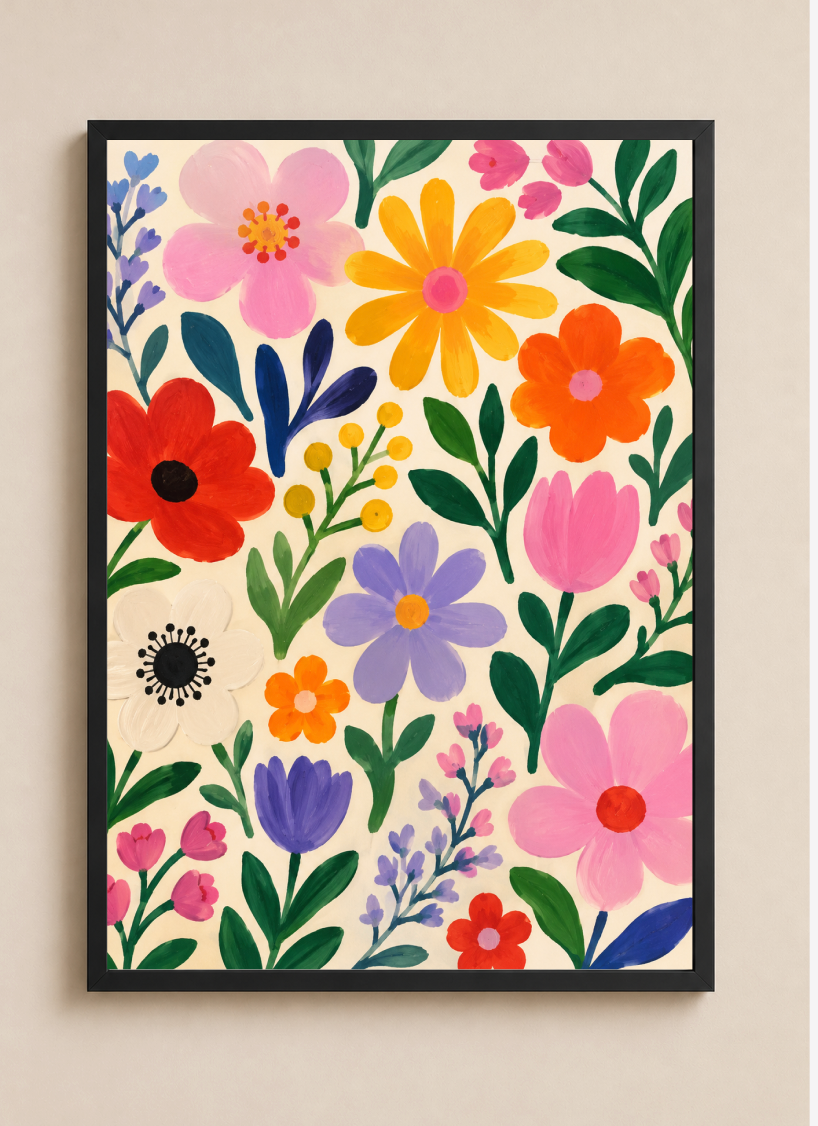 Colorful Wildflowers Poster – Modern Botanical Floral Wall Art Print