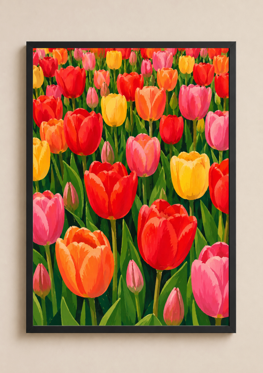 Dutch Tulip Field Poster – Colorful Botanical Floral Wall Art Print