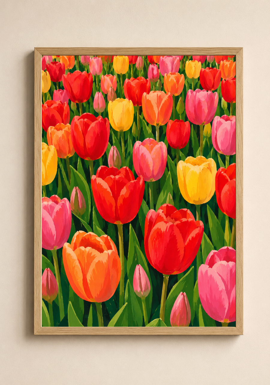 Dutch Tulip Field Poster – Colorful Botanical Floral Wall Art Print