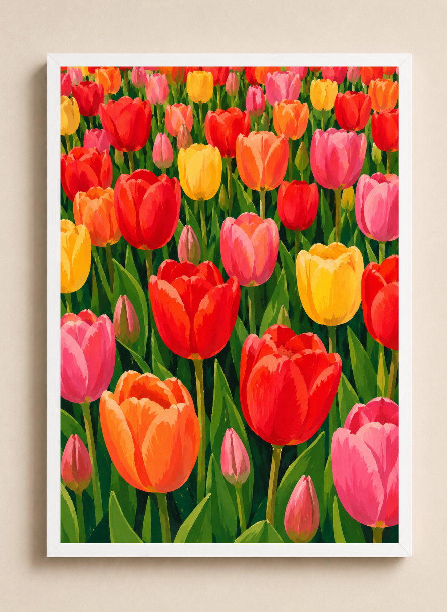 Dutch Tulip Field Poster – Colorful Botanical Floral Wall Art Print