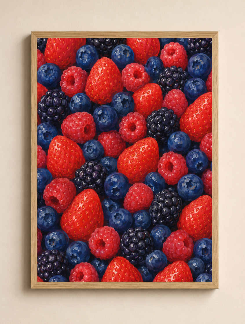 Mixed Berries Botanical Print | Colorful Berry Illustration Wall Art