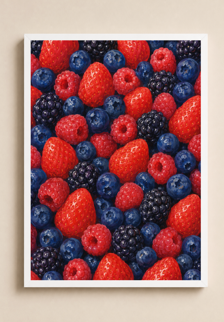 Mixed Berries Botanical Print | Colorful Berry Illustration Wall Art