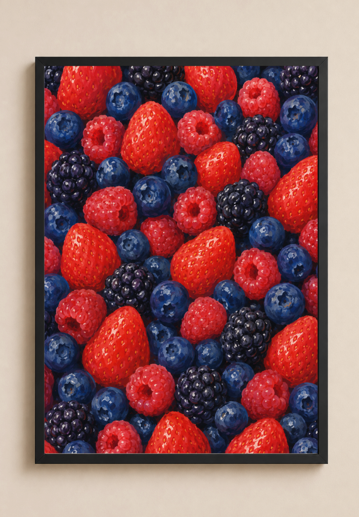 Mixed Berries Botanical Print | Colorful Berry Illustration Wall Art