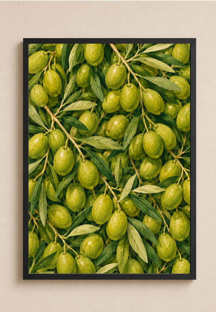 Green Olive Botanical Print | Olive Branch Illustration Wall Art