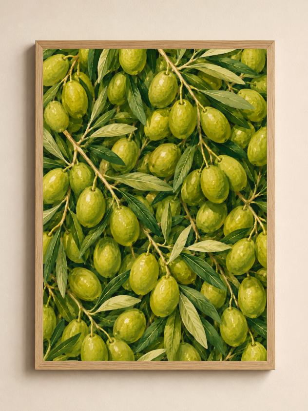 Green Olive Botanical Print | Olive Branch Illustration Wall Art