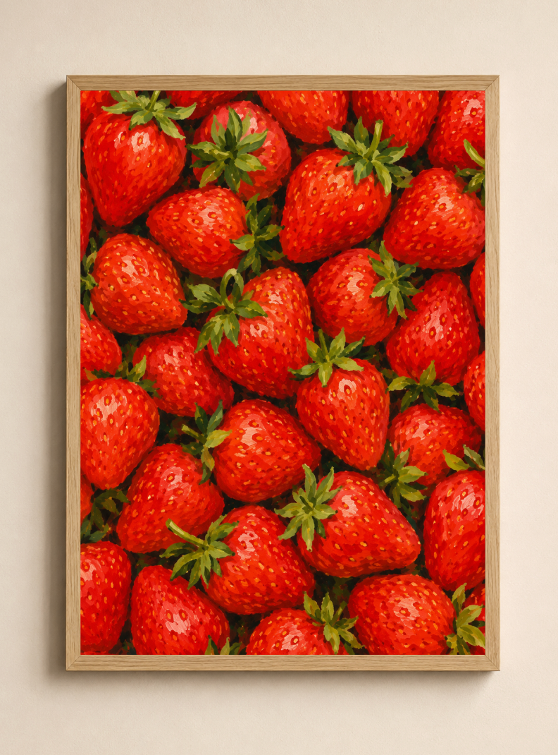 Strawberry Botanical Print | Vibrant Strawberry Illustration Wall Art