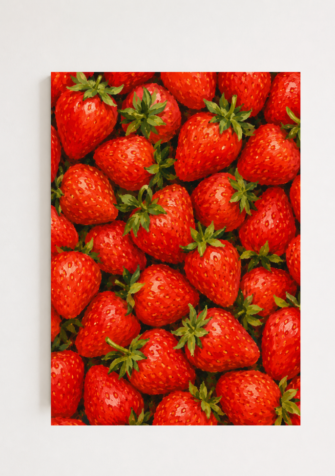 Strawberry Botanical Print | Vibrant Strawberry Illustration Wall Art
