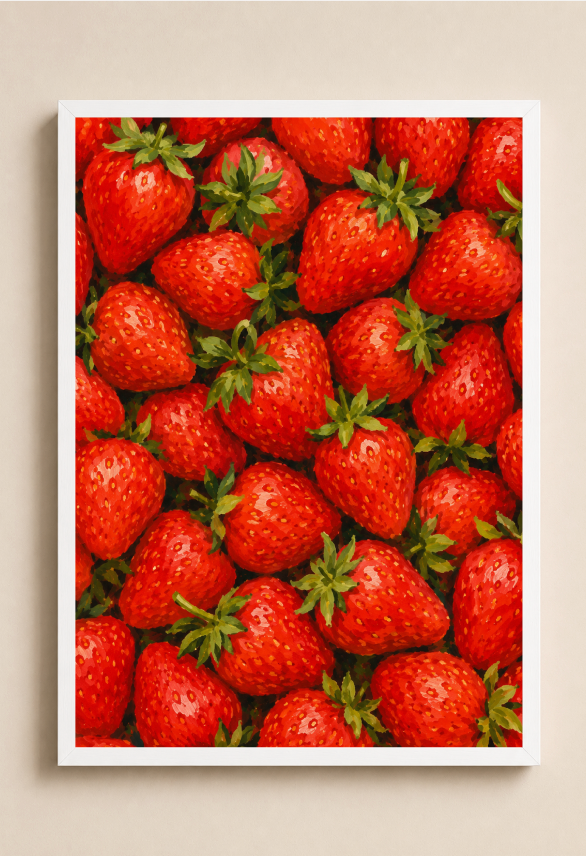 Strawberry Botanical Print | Vibrant Strawberry Illustration Wall Art
