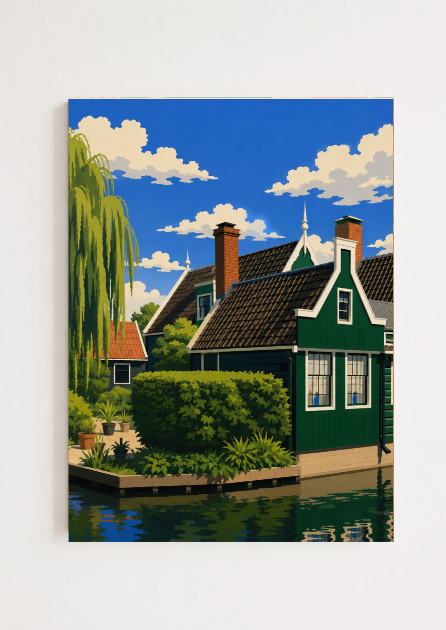 Dutch Canal Houses Poster – Modern Dutch Landscape Wall Art Print