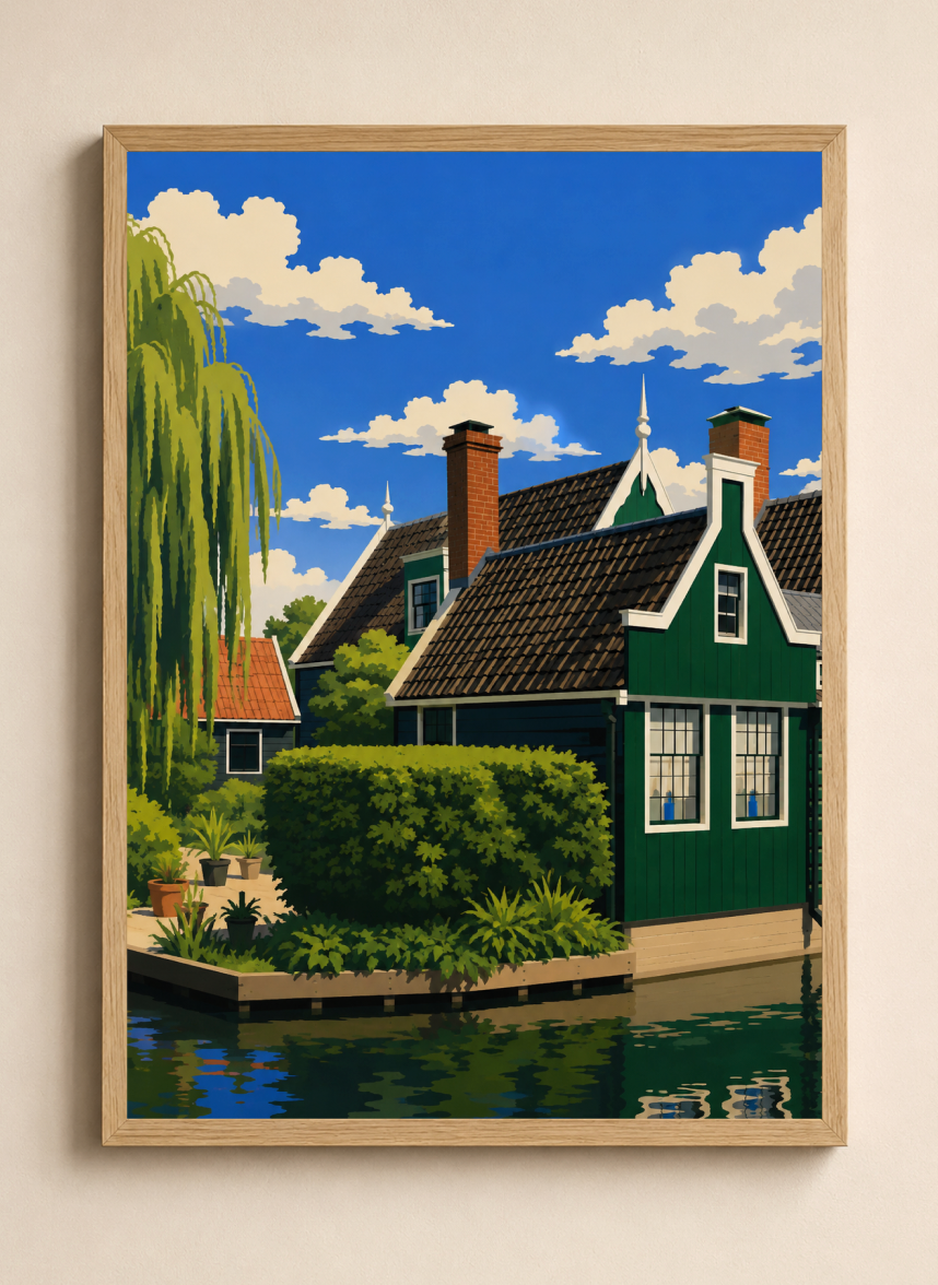 Dutch Canal Houses Poster – Modern Dutch Landscape Wall Art Print