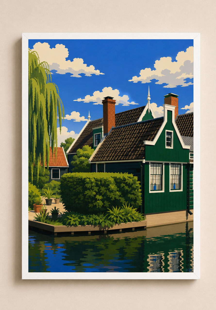 Dutch Canal Houses Poster – Modern Dutch Landscape Wall Art Print